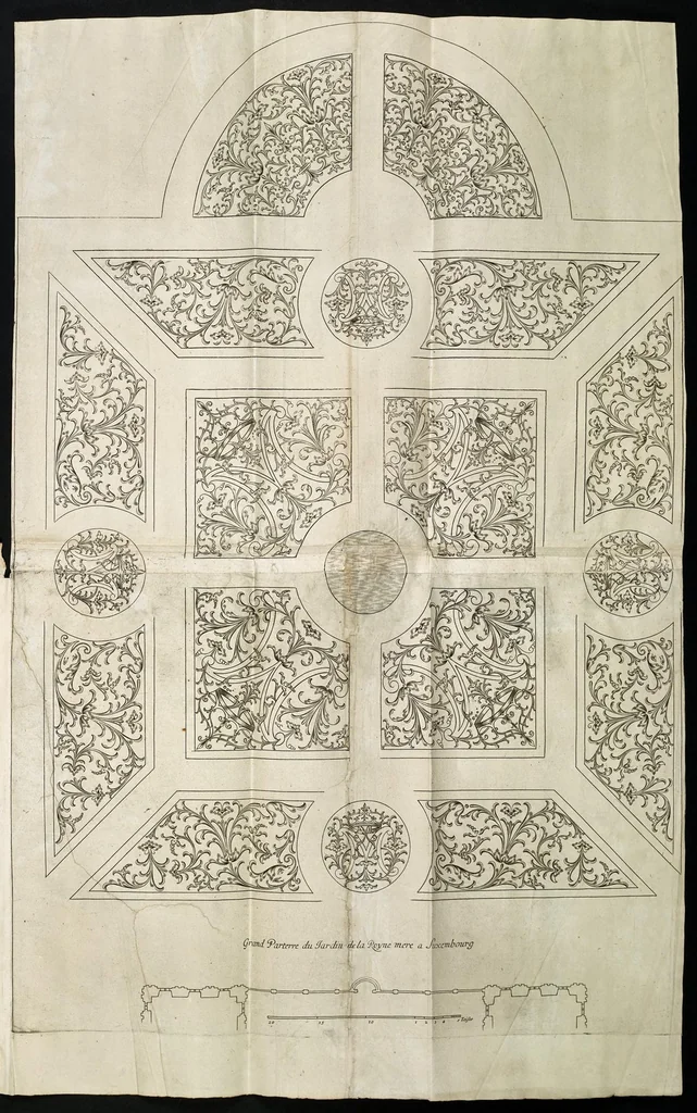 An illustration from Traité du iardinage selon les raisons de la nature et de l'art : divisé en trois livres : ensemble diuers desseins de parterres, pelouzes, bosquets & autres ornemens seruans à l'embellissement des iardins, 1638, leaf 280