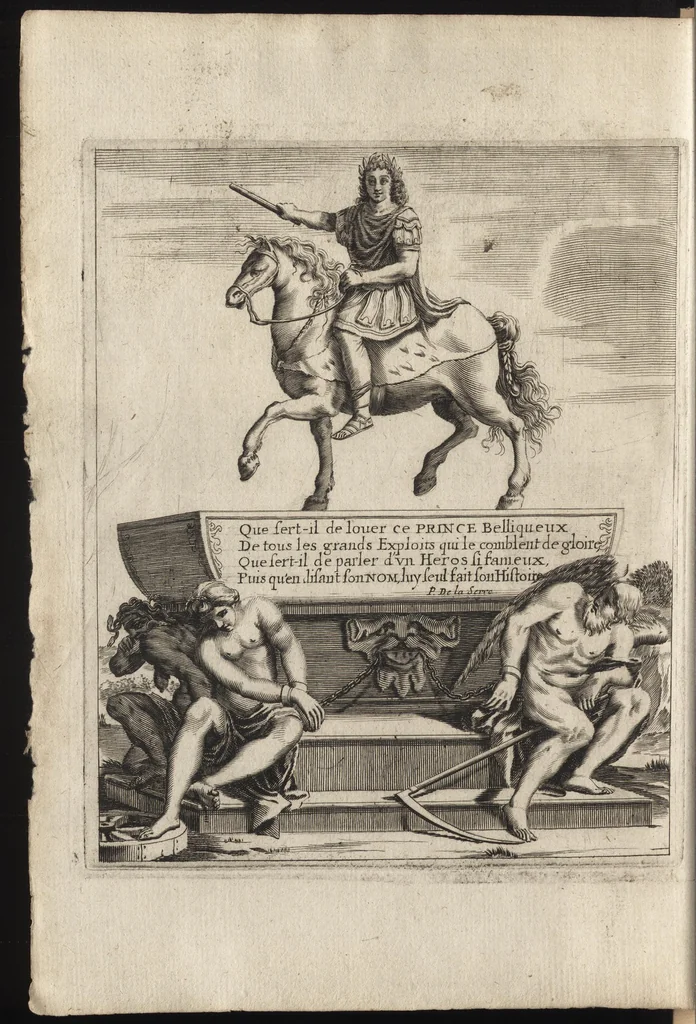 An illustration from Paralelles et eloges historiques d'Alexandre le Grand et de monseigneur le prince duc d'Anguien : auec les planches des plus importantes villes qu'il a reduites en ses quatre campaignes sous l'obeyssance du roy, 1647, leaf 7