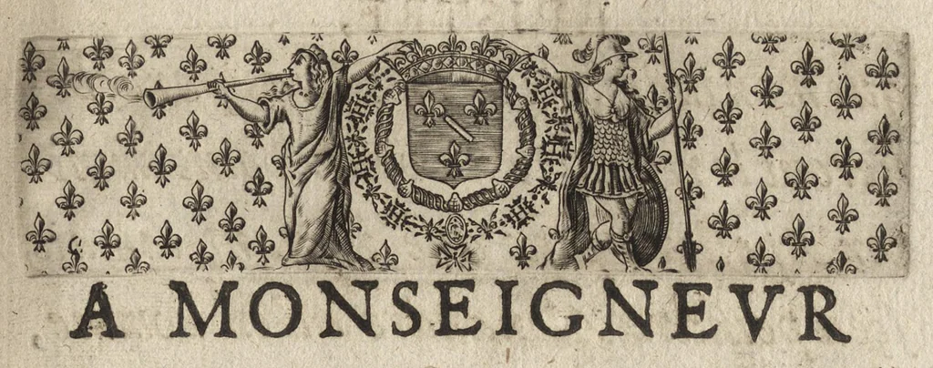 An illustration from Paralelles et eloges historiques d'Alexandre le Grand et de monseigneur le prince duc d'Anguien : auec les planches des plus importantes villes qu'il a reduites en ses quatre campaignes sous l'obeyssance du roy, 1647, leaf 8