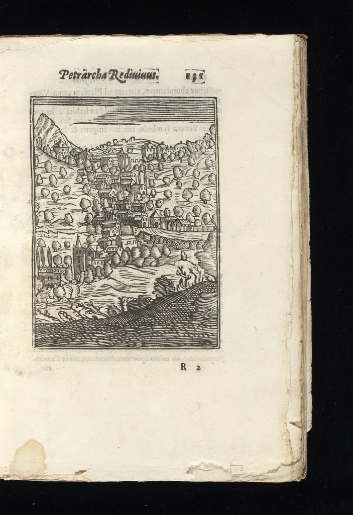 An illustration from Iacobi Philippi Tomasini Patauini ... Petrarcha rediuiuus : integram poetae celeberrimi vitam iconibus aere celatis exhibens : accessit nobilissimae foeminae Laurae breuis historia, 1635, leaf 150