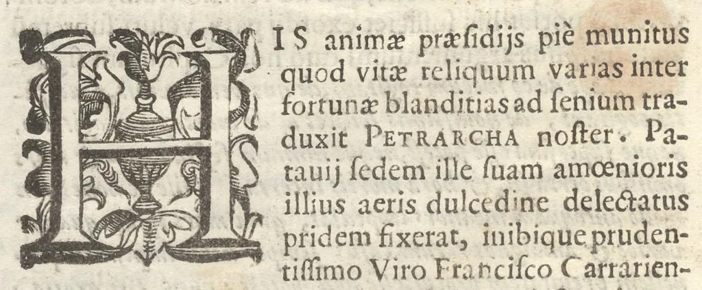 An illustration from Iacobi Philippi Tomasini Patauini ... Petrarcha rediuiuus : integram poetae celeberrimi vitam iconibus aere celatis exhibens : accessit nobilissimae foeminae Laurae breuis historia, 1635, leaf 185