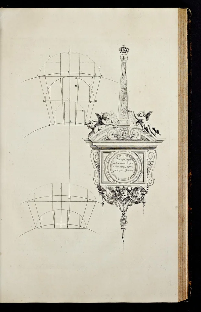 An illustration from L'architecture des voutes, ou, L'art des traits et coupe des voutes : traicté tres-vtil, voire necessaire a tous architectes, maistres massons, appareilleurs, tailleurs de pierre, et generalement a tous ceux qui se meslent de l'architecture, mesme militaire, 1643, leaf 220
