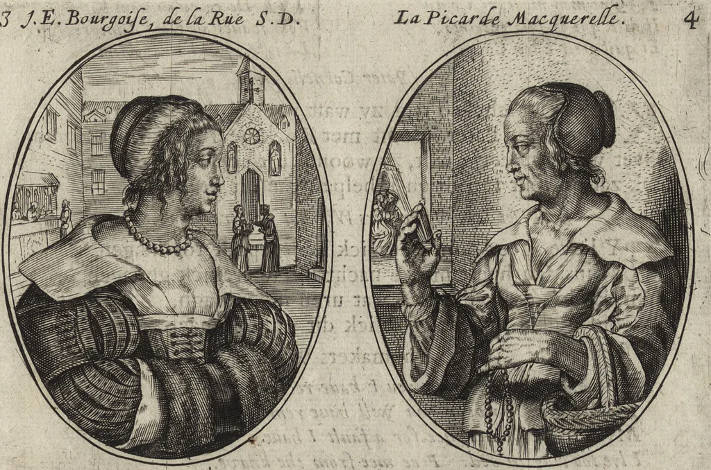 An illustration from Les abus du mariage, ou sont clairement representez les subtilitez deshonnestes, tant des femmes que des hommes, dont ils usent pour se tromper l'un l'autre. A cecy sont adjoustez quelques enseignemens pour corriger tels abus. Misbruick des houwelycx, waer in klaerlijck word uitgebeeldt de boosheden en loosheden zo wel tusschen mannen als vrouwen gepleeght, om malkander behendigh te bedriegen. Hier zijn bygevoeght eenige nutte en noodige leeringh, streckende tot verbeteringe der hedensdaeghsche bedorven huyshoudinge. The mistake off matrimonij, wherin is clearely set out the shamefull craftinesse as well by men, as women, pleading one against an other of their shamefull deceitfulnesse. Here is also by joyned some learned instructions to the amendement and reproouing of that filthinesse, 1641, leaf 18