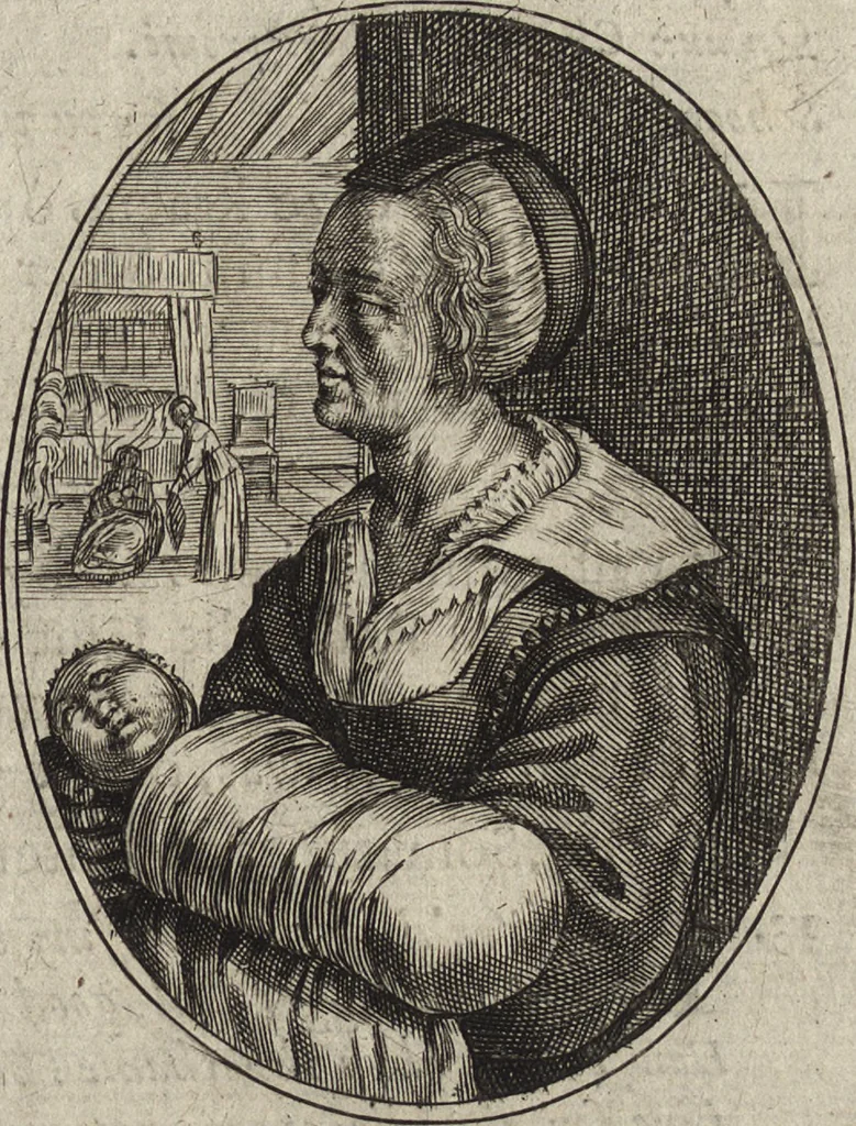 An illustration from Les abus du mariage, ou sont clairement representez les subtilitez deshonnestes, tant des femmes que des hommes, dont ils usent pour se tromper l'un l'autre. A cecy sont adjoustez quelques enseignemens pour corriger tels abus. Misbruick des houwelycx, waer in klaerlijck word uitgebeeldt de boosheden en loosheden zo wel tusschen mannen als vrouwen gepleeght, om malkander behendigh te bedriegen. Hier zijn bygevoeght eenige nutte en noodige leeringh, streckende tot verbeteringe der hedensdaeghsche bedorven huyshoudinge. The mistake off matrimonij, wherin is clearely set out the shamefull craftinesse as well by men, as women, pleading one against an other of their shamefull deceitfulnesse. Here is also by joyned some learned instructions to the amendement and reproouing of that filthinesse, 1641, leaf 26