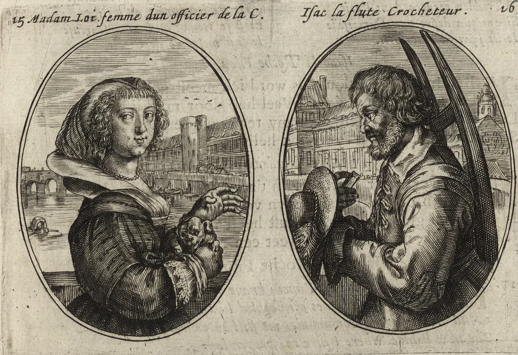 An illustration from Les abus du mariage, ou sont clairement representez les subtilitez deshonnestes, tant des femmes que des hommes, dont ils usent pour se tromper l'un l'autre. A cecy sont adjoustez quelques enseignemens pour corriger tels abus. Misbruick des houwelycx, waer in klaerlijck word uitgebeeldt de boosheden en loosheden zo wel tusschen mannen als vrouwen gepleeght, om malkander behendigh te bedriegen. Hier zijn bygevoeght eenige nutte en noodige leeringh, streckende tot verbeteringe der hedensdaeghsche bedorven huyshoudinge. The mistake off matrimonij, wherin is clearely set out the shamefull craftinesse as well by men, as women, pleading one against an other of their shamefull deceitfulnesse. Here is also by joyned some learned instructions to the amendement and reproouing of that filthinesse, 1641, leaf 30