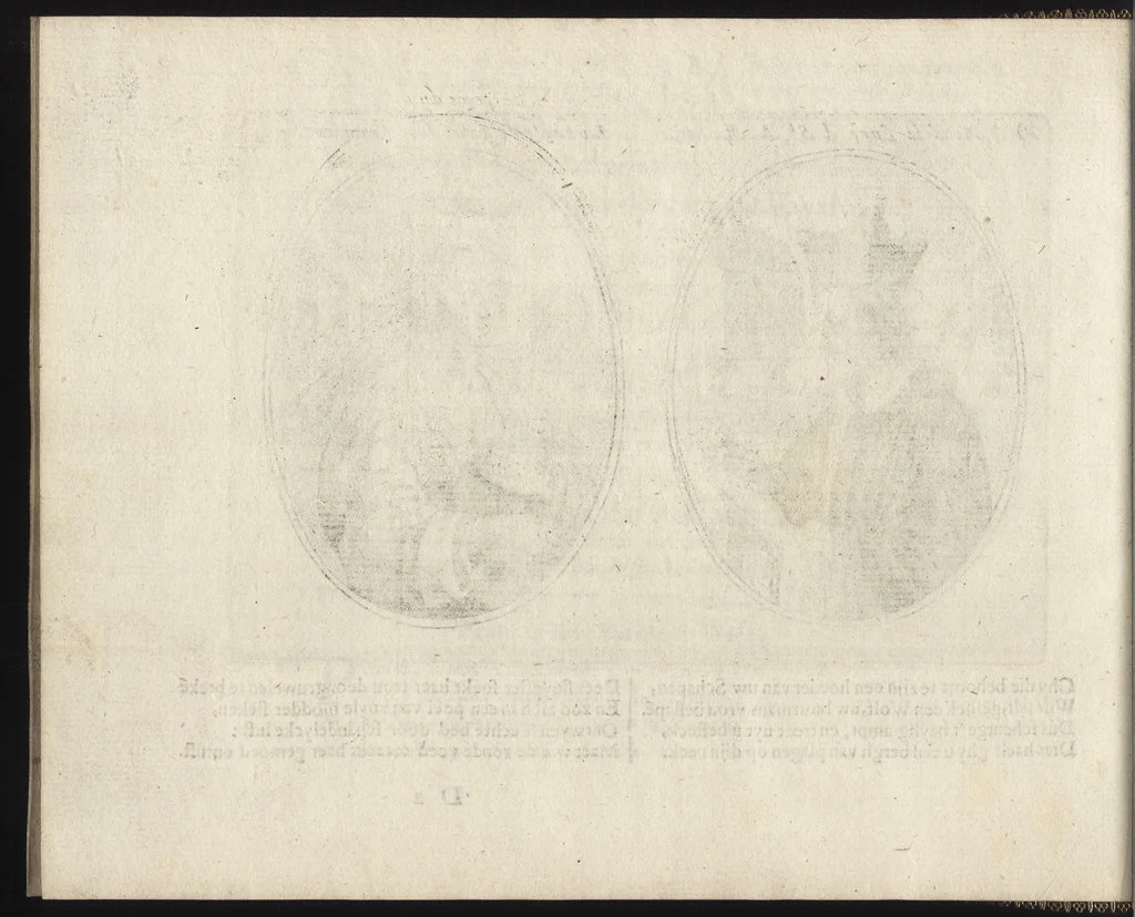 An illustration from Les abus du mariage, ou sont clairement representez les subtilitez deshonnestes, tant des femmes que des hommes, dont ils usent pour se tromper l'un l'autre. A cecy sont adjoustez quelques enseignemens pour corriger tels abus. Misbruick des houwelycx, waer in klaerlijck word uitgebeeldt de boosheden en loosheden zo wel tusschen mannen als vrouwen gepleeght, om malkander behendigh te bedriegen. Hier zijn bygevoeght eenige nutte en noodige leeringh, streckende tot verbeteringe der hedensdaeghsche bedorven huyshoudinge. The mistake off matrimonij, wherin is clearely set out the shamefull craftinesse as well by men, as women, pleading one against an other of their shamefull deceitfulnesse. Here is also by joyned some learned instructions to the amendement and reproouing of that filthinesse, 1641, leaf 35
