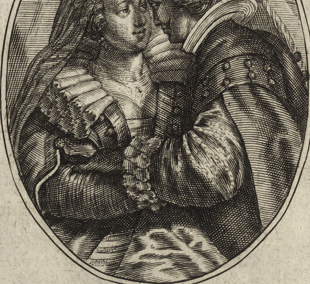 An illustration from Les abus du mariage, ou sont clairement representez les subtilitez deshonnestes, tant des femmes que des hommes, dont ils usent pour se tromper l'un l'autre. A cecy sont adjoustez quelques enseignemens pour corriger tels abus. Misbruick des houwelycx, waer in klaerlijck word uitgebeeldt de boosheden en loosheden zo wel tusschen mannen als vrouwen gepleeght, om malkander behendigh te bedriegen. Hier zijn bygevoeght eenige nutte en noodige leeringh, streckende tot verbeteringe der hedensdaeghsche bedorven huyshoudinge. The mistake off matrimonij, wherin is clearely set out the shamefull craftinesse as well by men, as women, pleading one against an other of their shamefull deceitfulnesse. Here is also by joyned some learned instructions to the amendement and reproouing of that filthinesse, 1641, leaf 38