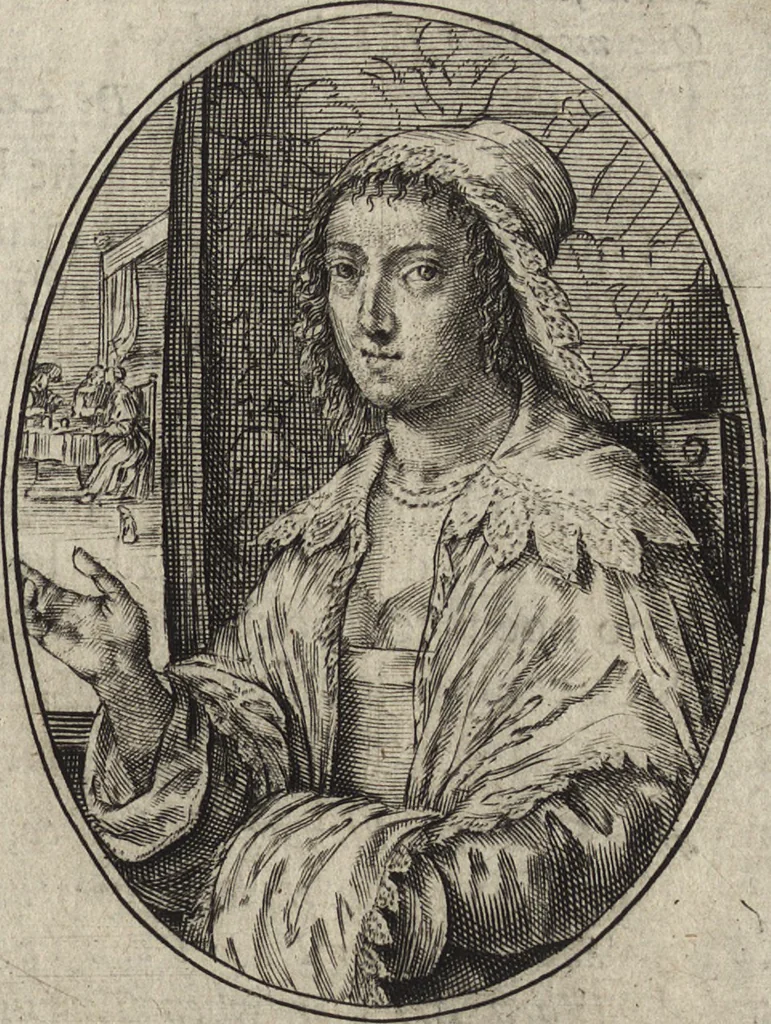 An illustration from Les abus du mariage, ou sont clairement representez les subtilitez deshonnestes, tant des femmes que des hommes, dont ils usent pour se tromper l'un l'autre. A cecy sont adjoustez quelques enseignemens pour corriger tels abus. Misbruick des houwelycx, waer in klaerlijck word uitgebeeldt de boosheden en loosheden zo wel tusschen mannen als vrouwen gepleeght, om malkander behendigh te bedriegen. Hier zijn bygevoeght eenige nutte en noodige leeringh, streckende tot verbeteringe der hedensdaeghsche bedorven huyshoudinge. The mistake off matrimonij, wherin is clearely set out the shamefull craftinesse as well by men, as women, pleading one against an other of their shamefull deceitfulnesse. Here is also by joyned some learned instructions to the amendement and reproouing of that filthinesse, 1641, leaf 64