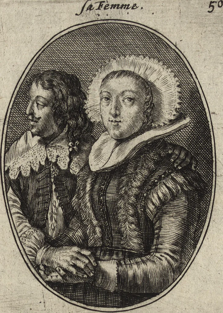 An illustration from Les abus du mariage, ou sont clairement representez les subtilitez deshonnestes, tant des femmes que des hommes, dont ils usent pour se tromper l'un l'autre. A cecy sont adjoustez quelques enseignemens pour corriger tels abus. Misbruick des houwelycx, waer in klaerlijck word uitgebeeldt de boosheden en loosheden zo wel tusschen mannen als vrouwen gepleeght, om malkander behendigh te bedriegen. Hier zijn bygevoeght eenige nutte en noodige leeringh, streckende tot verbeteringe der hedensdaeghsche bedorven huyshoudinge. The mistake off matrimonij, wherin is clearely set out the shamefull craftinesse as well by men, as women, pleading one against an other of their shamefull deceitfulnesse. Here is also by joyned some learned instructions to the amendement and reproouing of that filthinesse, 1641, leaf 66