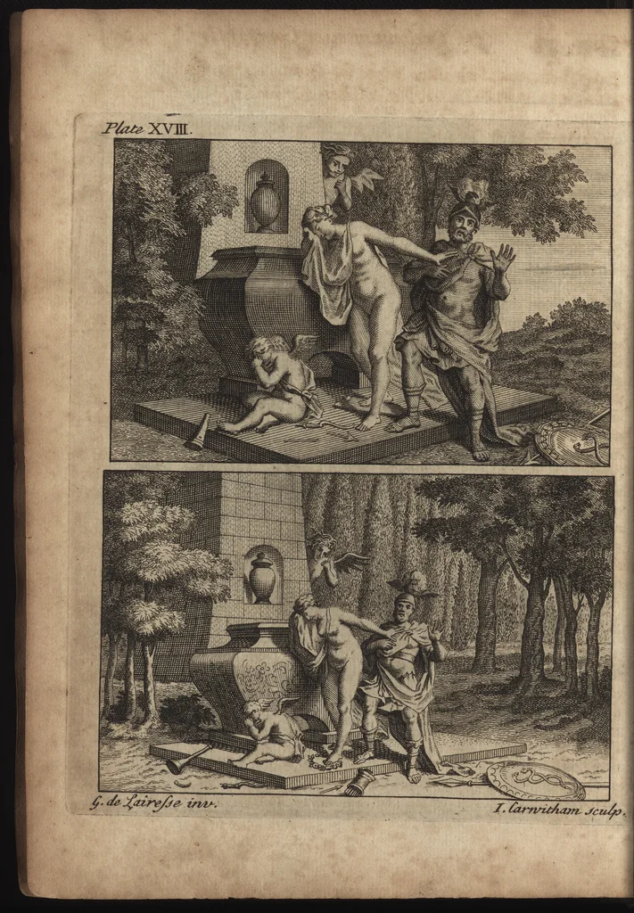 An illustration from The art of painting, in all its branches : methodically demonstrated by discourses and plates, and exemplified by remarks on the paintings of the best masters, and their perfections and oversights laid open, 1738, leaf 153