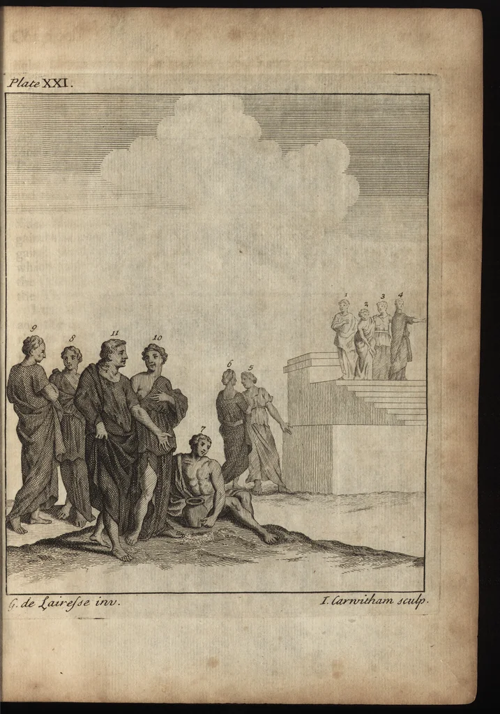 An illustration from The art of painting, in all its branches : methodically demonstrated by discourses and plates, and exemplified by remarks on the paintings of the best masters, and their perfections and oversights laid open, 1738, leaf 230