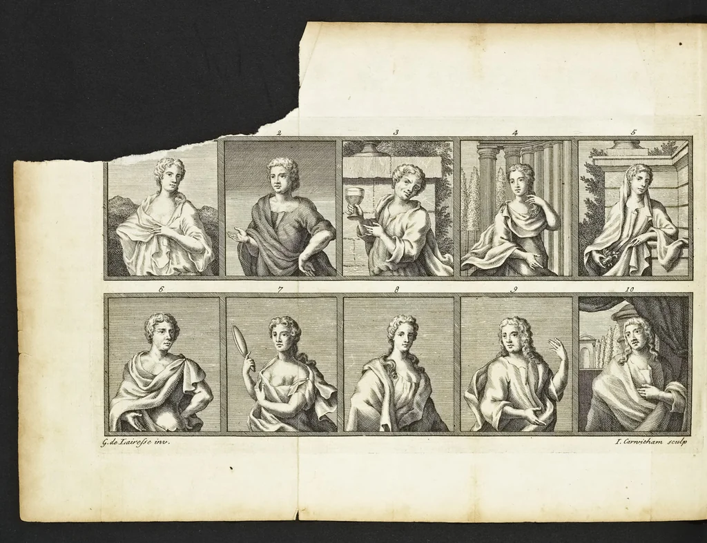 An illustration from The art of painting, in all its branches : methodically demonstrated by discourses and plates, and exemplified by remarks on the paintings of the best masters, and their perfections and oversights laid open, 1738, leaf 489
