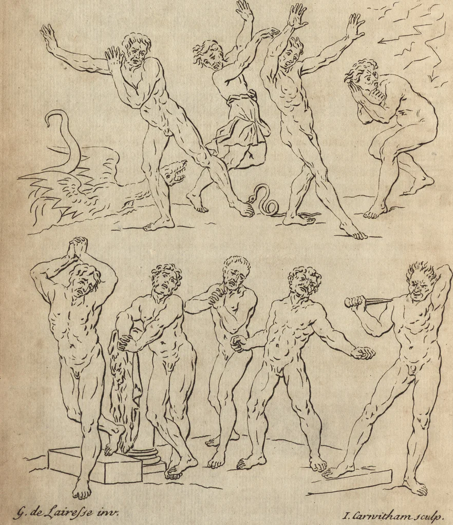 An illustration from The art of painting, in all its branches : methodically demonstrated by discourses and plates, and exemplified by remarks on the paintings of the best masters, and their perfections and oversights laid open, 1738, leaf 57