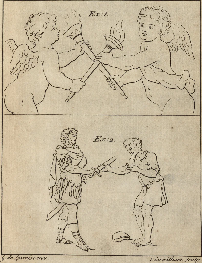 An illustration from The art of painting, in all its branches : methodically demonstrated by discourses and plates, and exemplified by remarks on the paintings of the best masters, and their perfections and oversights laid open, 1738, leaf 92