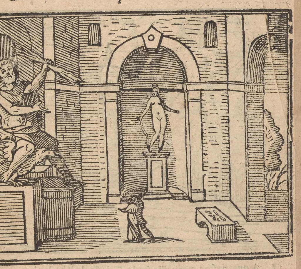 An illustration from Les merveilles de la ville de Rome : ou il est traictè des eglises, stations & reliques des corps saincts, qui y sont : auec la guide, qui enseigne aux estrangers à aysèment trouuer les choses plus remarquables de Rome : auec les noms de papes, empereurs & autres princes chrestiens ..., 1637, leaf 126