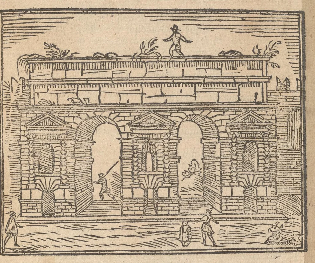 An illustration from Les merveilles de la ville de Rome : ou il est traictè des eglises, stations & reliques des corps saincts, qui y sont : auec la guide, qui enseigne aux estrangers à aysèment trouuer les choses plus remarquables de Rome : auec les noms de papes, empereurs & autres princes chrestiens ..., 1637, leaf 138