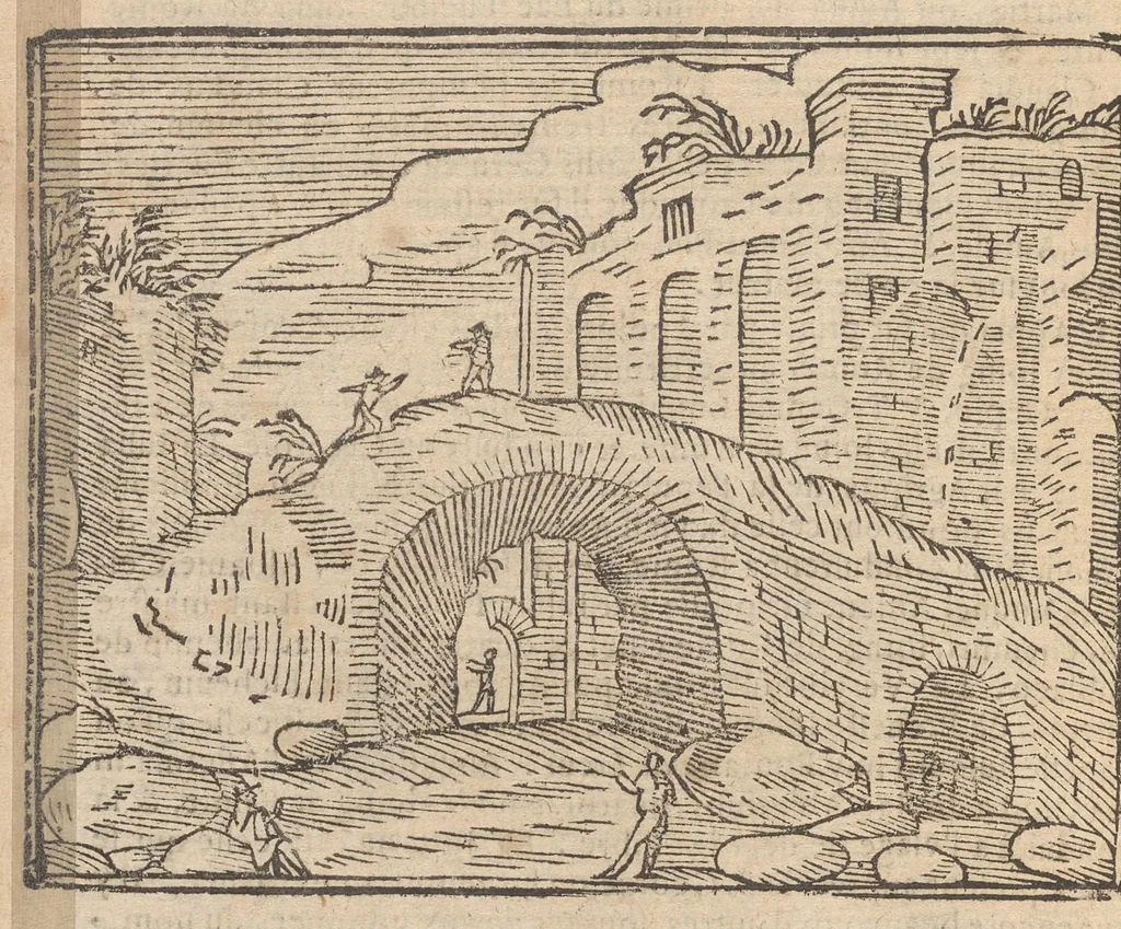 An illustration from Les merveilles de la ville de Rome : ou il est traictè des eglises, stations & reliques des corps saincts, qui y sont : auec la guide, qui enseigne aux estrangers à aysèment trouuer les choses plus remarquables de Rome : auec les noms de papes, empereurs & autres princes chrestiens ..., 1637, leaf 145