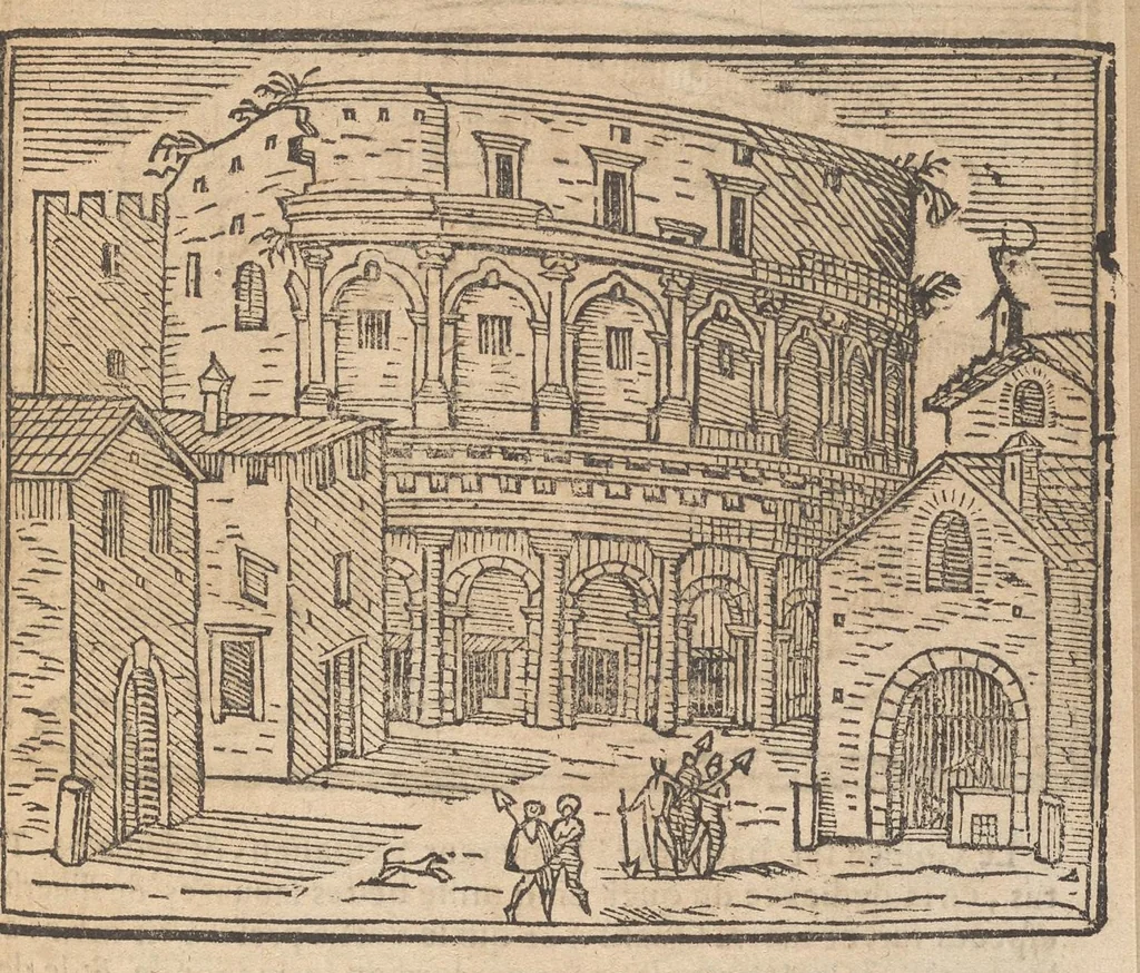 An illustration from Les merveilles de la ville de Rome : ou il est traictè des eglises, stations & reliques des corps saincts, qui y sont : auec la guide, qui enseigne aux estrangers à aysèment trouuer les choses plus remarquables de Rome : auec les noms de papes, empereurs & autres princes chrestiens ..., 1637, leaf 150