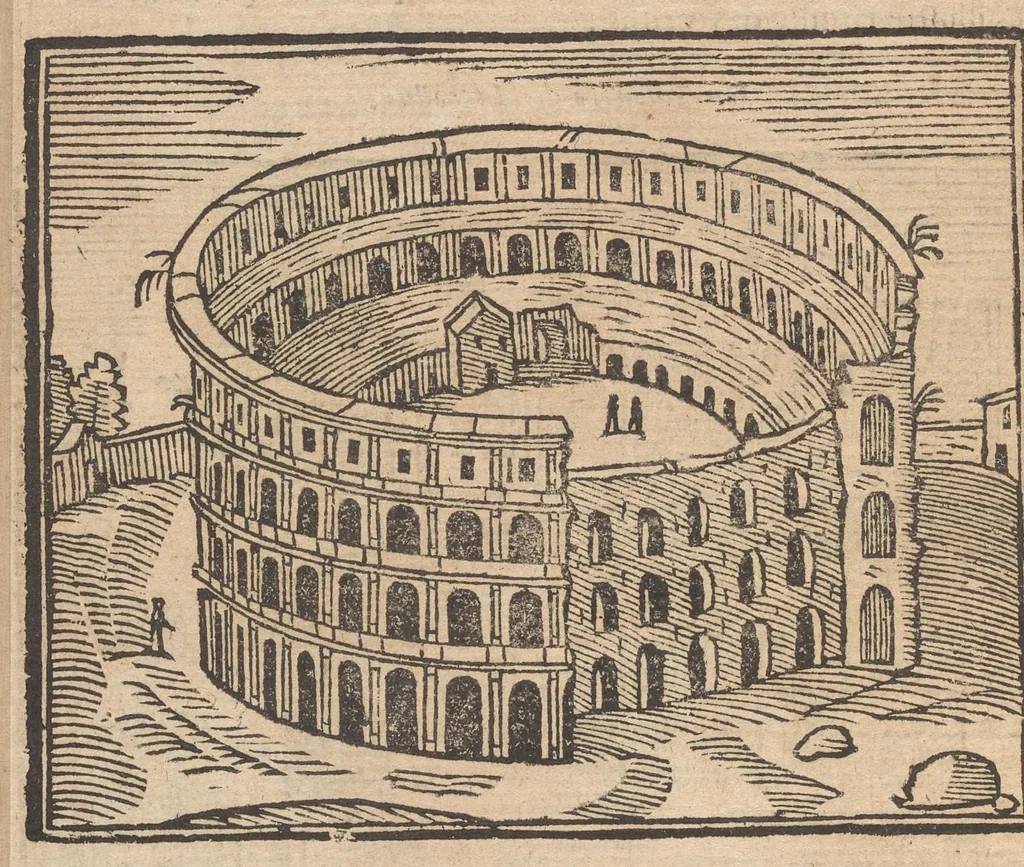 An illustration from Les merveilles de la ville de Rome : ou il est traictè des eglises, stations & reliques des corps saincts, qui y sont : auec la guide, qui enseigne aux estrangers à aysèment trouuer les choses plus remarquables de Rome : auec les noms de papes, empereurs & autres princes chrestiens ..., 1637, leaf 151