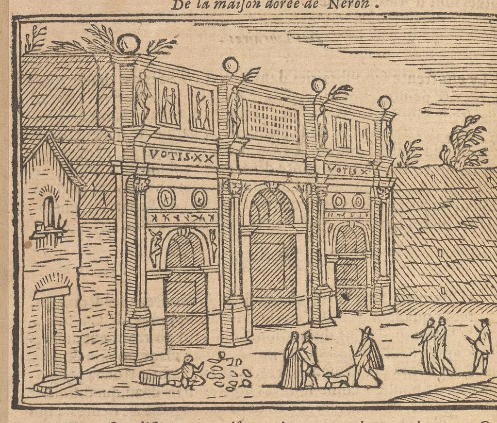 An illustration from Les merveilles de la ville de Rome : ou il est traictè des eglises, stations & reliques des corps saincts, qui y sont : auec la guide, qui enseigne aux estrangers à aysèment trouuer les choses plus remarquables de Rome : auec les noms de papes, empereurs & autres princes chrestiens ..., 1637, leaf 161