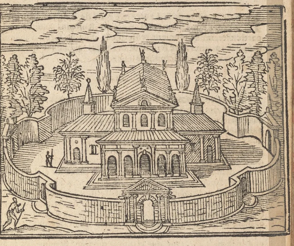 An illustration from Les merveilles de la ville de Rome : ou il est traictè des eglises, stations & reliques des corps saincts, qui y sont : auec la guide, qui enseigne aux estrangers à aysèment trouuer les choses plus remarquables de Rome : auec les noms de papes, empereurs & autres princes chrestiens ..., 1637, leaf 170