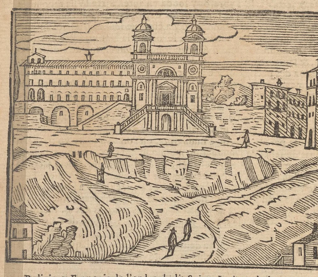 An illustration from Les merveilles de la ville de Rome : ou il est traictè des eglises, stations & reliques des corps saincts, qui y sont : auec la guide, qui enseigne aux estrangers à aysèment trouuer les choses plus remarquables de Rome : auec les noms de papes, empereurs & autres princes chrestiens ..., 1637, leaf 37