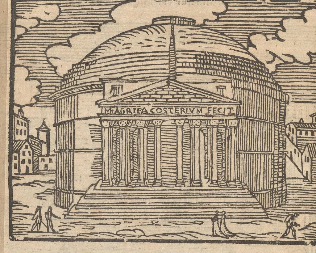 An illustration from Les merveilles de la ville de Rome : ou il est traictè des eglises, stations & reliques des corps saincts, qui y sont : auec la guide, qui enseigne aux estrangers à aysèment trouuer les choses plus remarquables de Rome : auec les noms de papes, empereurs & autres princes chrestiens ..., 1637, leaf 43