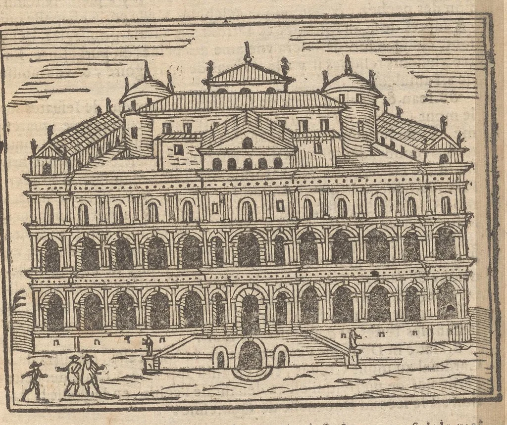 An illustration from Les merveilles de la ville de Rome : ou il est traictè des eglises, stations & reliques des corps saincts, qui y sont : auec la guide, qui enseigne aux estrangers à aysèment trouuer les choses plus remarquables de Rome : auec les noms de papes, empereurs & autres princes chrestiens ..., 1637, leaf 60