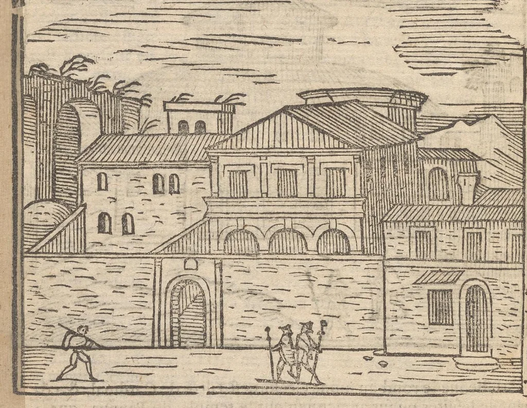 An illustration from Les merveilles de la ville de Rome : ou il est traictè des eglises, stations & reliques des corps saincts, qui y sont : auec la guide, qui enseigne aux estrangers à aysèment trouuer les choses plus remarquables de Rome : auec les noms de papes, empereurs & autres princes chrestiens ..., 1637, leaf 63