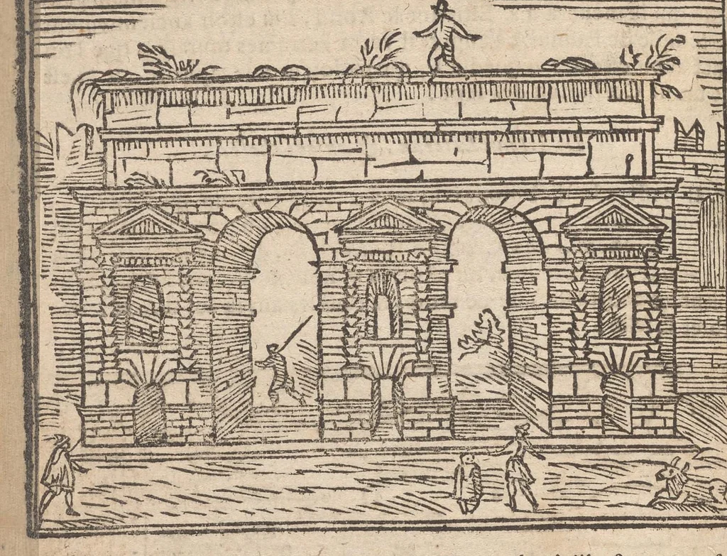 An illustration from Les merveilles de la ville de Rome : ou il est traictè des eglises, stations & reliques des corps saincts, qui y sont : auec la guide, qui enseigne aux estrangers à aysèment trouuer les choses plus remarquables de Rome : auec les noms de papes, empereurs & autres princes chrestiens ..., 1637, leaf 81
