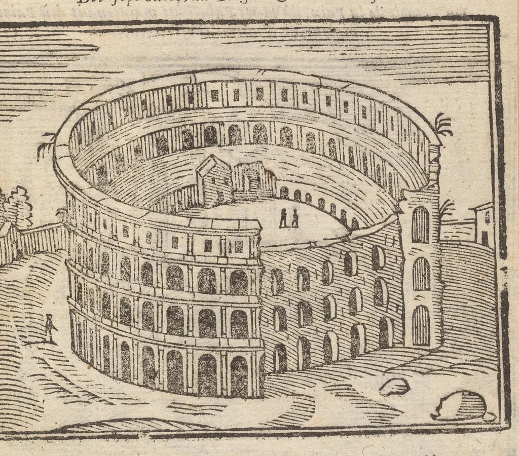 An illustration from Les merveilles de la ville de Rome : ou il est traictè des eglises, stations & reliques des corps saincts, qui y sont : auec la guide, qui enseigne aux estrangers à aysèment trouuer les choses plus remarquables de Rome : auec les noms de papes, empereurs & autres princes chrestiens ..., 1637, leaf 86