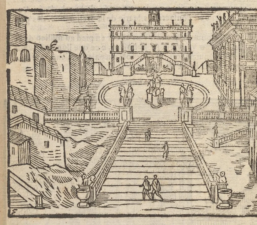 An illustration from Les merveilles de la ville de Rome : ou il est traictè des eglises, stations & reliques des corps saincts, qui y sont : auec la guide, qui enseigne aux estrangers à aysèment trouuer les choses plus remarquables de Rome : auec les noms de papes, empereurs & autres princes chrestiens ..., 1637, leaf 89
