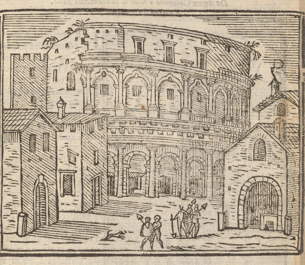 An illustration from Les merveilles de la ville de Rome : ou il est traictè des eglises, stations & reliques des corps saincts, qui y sont : auec la guide, qui enseigne aux estrangers à aysèment trouuer les choses plus remarquables de Rome : auec les noms de papes, empereurs & autres princes chrestiens ..., 1637, leaf 90