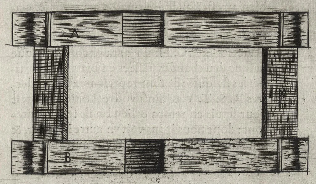 An illustration from Pratique de la guerre : contenant l'vsage de l'artillerie, bombes et mortiers, feux artificiels & petards, sappes & mines, ponts & pontons, tranchées & trauaux, auec l'ordre des assauts aux breches : ensemble vn traité des feux de joye, 1650, leaf 132