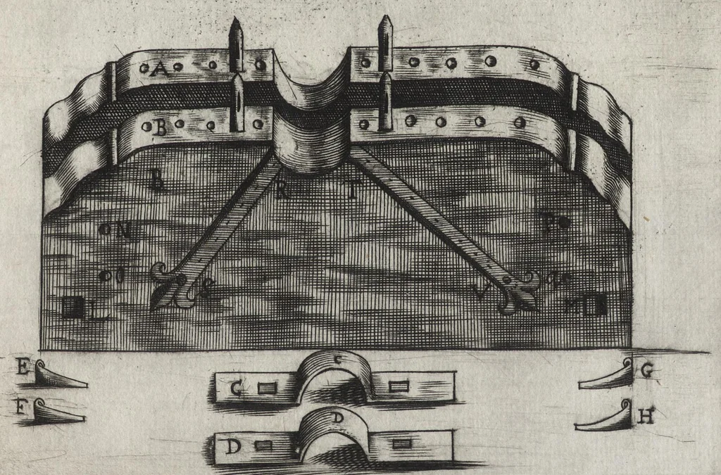 An illustration from Pratique de la guerre : contenant l'vsage de l'artillerie, bombes et mortiers, feux artificiels & petards, sappes & mines, ponts & pontons, tranchées & trauaux, auec l'ordre des assauts aux breches : ensemble vn traité des feux de joye, 1650, leaf 132