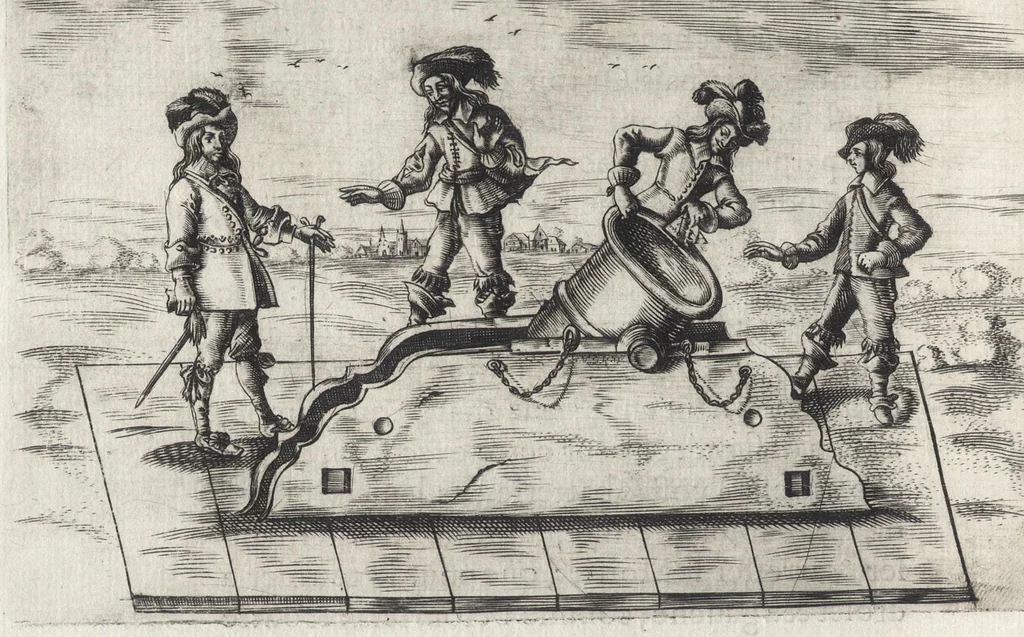 An illustration from Pratique de la guerre : contenant l'vsage de l'artillerie, bombes et mortiers, feux artificiels & petards, sappes & mines, ponts & pontons, tranchées & trauaux, auec l'ordre des assauts aux breches : ensemble vn traité des feux de joye, 1650, leaf 163