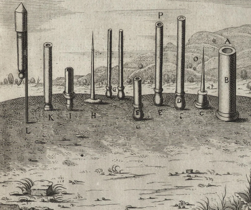 An illustration from Pratique de la guerre : contenant l'vsage de l'artillerie, bombes et mortiers, feux artificiels & petards, sappes & mines, ponts & pontons, tranchées & trauaux, auec l'ordre des assauts aux breches : ensemble vn traité des feux de joye, 1650, leaf 252