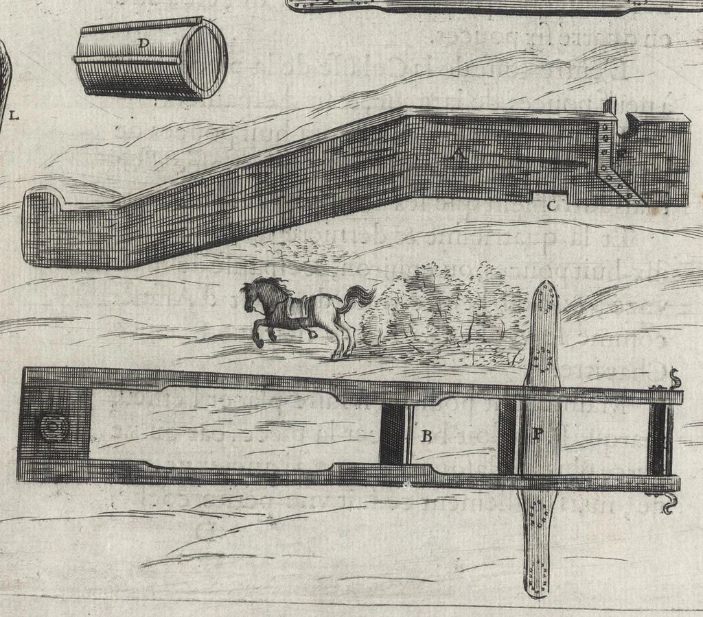An illustration from Pratique de la guerre : contenant l'vsage de l'artillerie, bombes et mortiers, feux artificiels & petards, sappes & mines, ponts & pontons, tranchées & trauaux, auec l'ordre des assauts aux breches : ensemble vn traité des feux de joye, 1650, leaf 39