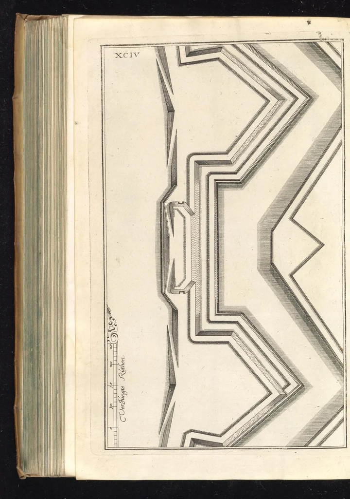 An illustration from Peribologia, oder, Bericht Wilhelmi Dilichy Hist. von Vestungsgebewen vieler Orter : vermehrett wie auch mit gebürenden Grundt vnd Auffrissen versehen vnd publisirett durch Johannem Wilhelmum Dilichium .., 1640, leaf 327