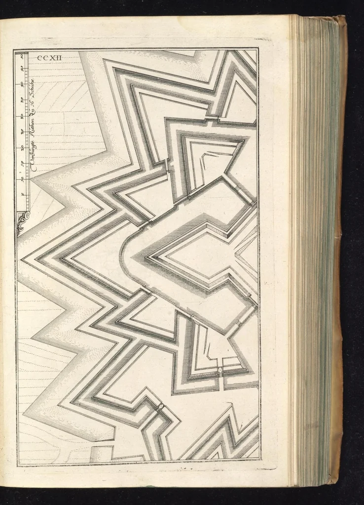 An illustration from Peribologia, oder, Bericht Wilhelmi Dilichy Hist. von Vestungsgebewen vieler Orter : vermehrett wie auch mit gebürenden Grundt vnd Auffrissen versehen vnd publisirett durch Johannem Wilhelmum Dilichium .., 1640, leaf 596