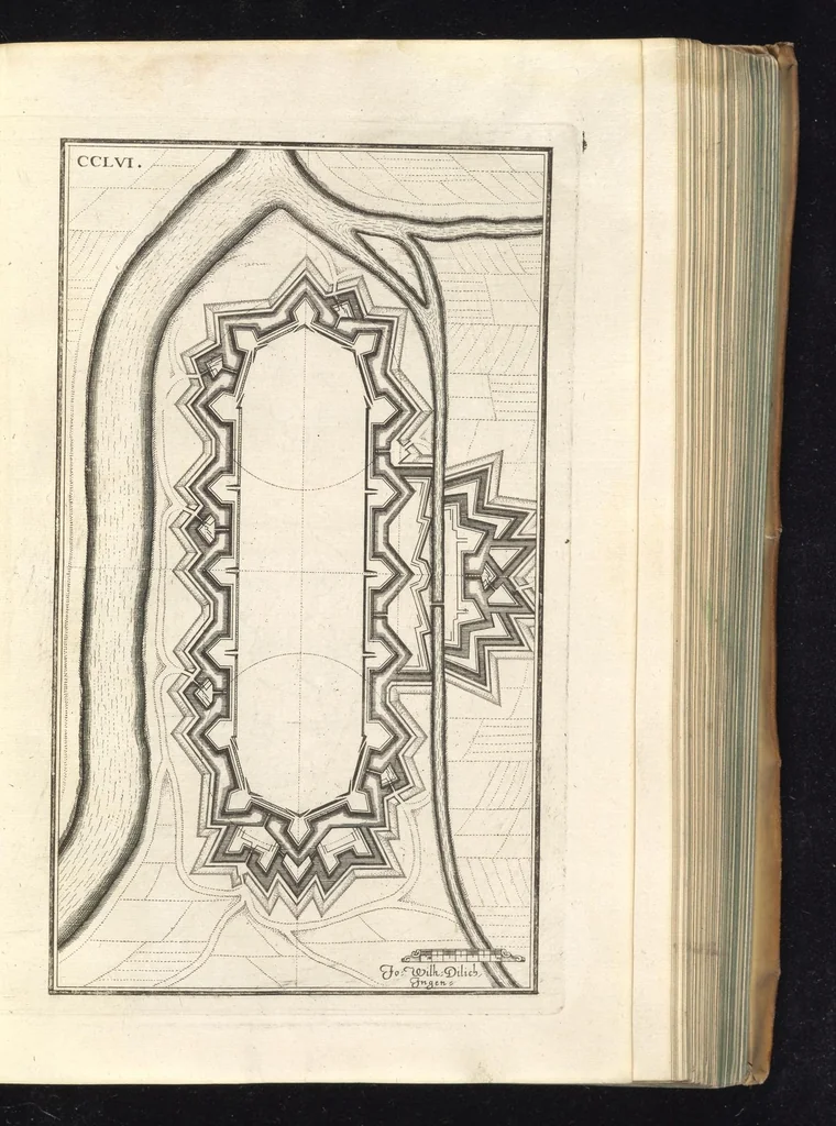 An illustration from Peribologia, oder, Bericht Wilhelmi Dilichy Hist. von Vestungsgebewen vieler Orter : vermehrett wie auch mit gebürenden Grundt vnd Auffrissen versehen vnd publisirett durch Johannem Wilhelmum Dilichium .., 1640, leaf 706