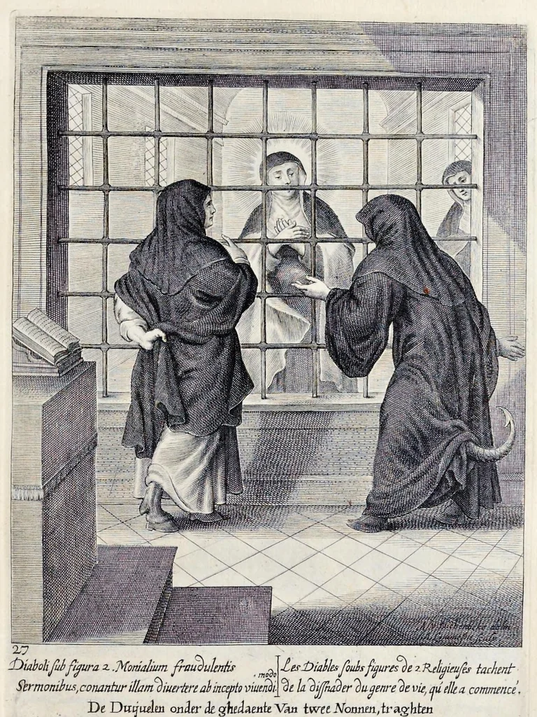 An illustration from Vitae S. Eliae prophetae, S. Mariae Magdalenae de Pazzi & S. Alberti Ordinis Beatissimae Virginis Mariae de Monte Carmelo, iconibus expressae quibus 40 aliae pulcherrimae ejusdem Ordinis sanctorum sanctarumque adjunctae sunt, leaf 174
