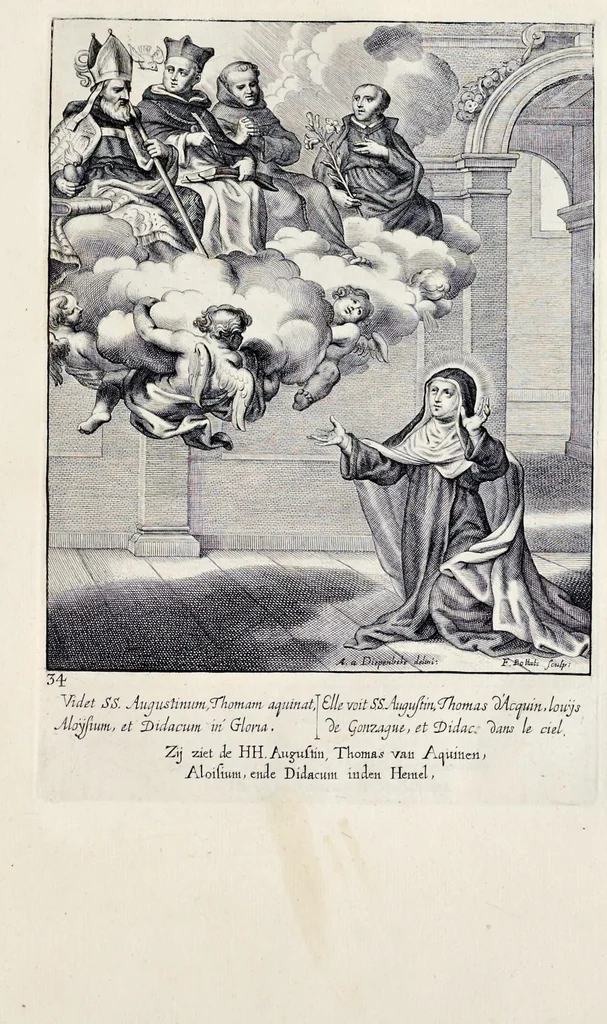 An illustration from Vitae S. Eliae prophetae, S. Mariae Magdalenae de Pazzi & S. Alberti Ordinis Beatissimae Virginis Mariae de Monte Carmelo, iconibus expressae quibus 40 aliae pulcherrimae ejusdem Ordinis sanctorum sanctarumque adjunctae sunt, leaf 188