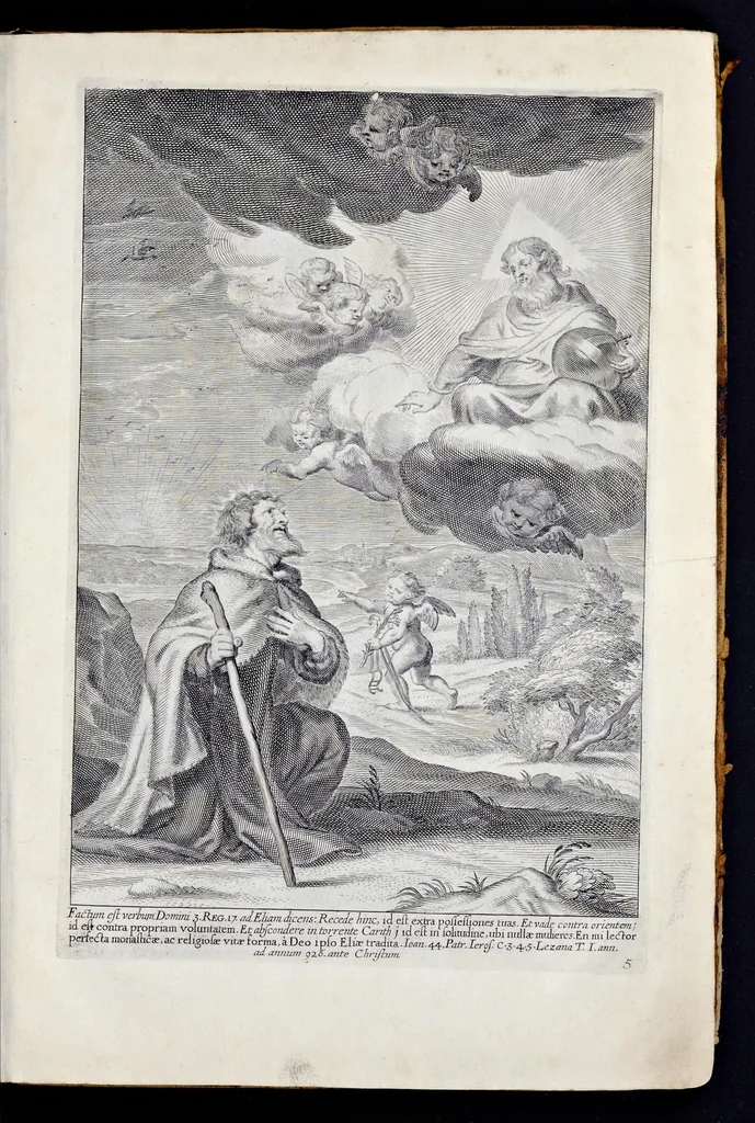 An illustration from Vitae S. Eliae prophetae, S. Mariae Magdalenae de Pazzi & S. Alberti Ordinis Beatissimae Virginis Mariae de Monte Carmelo, iconibus expressae quibus 40 aliae pulcherrimae ejusdem Ordinis sanctorum sanctarumque adjunctae sunt, leaf 20