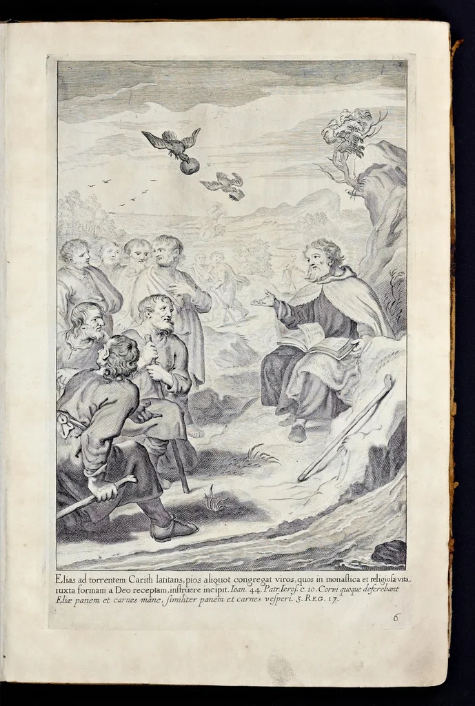 An illustration from Vitae S. Eliae prophetae, S. Mariae Magdalenae de Pazzi & S. Alberti Ordinis Beatissimae Virginis Mariae de Monte Carmelo, iconibus expressae quibus 40 aliae pulcherrimae ejusdem Ordinis sanctorum sanctarumque adjunctae sunt, leaf 22