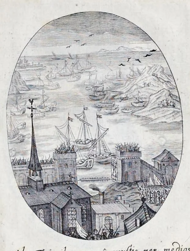 An illustration from Vitae S. Eliae prophetae, S. Mariae Magdalenae de Pazzi & S. Alberti Ordinis Beatissimae Virginis Mariae de Monte Carmelo, iconibus expressae quibus 40 aliae pulcherrimae ejusdem Ordinis sanctorum sanctarumque adjunctae sunt, leaf 228