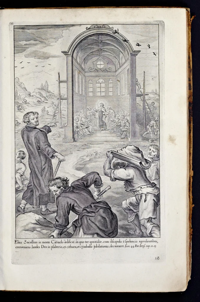 An illustration from Vitae S. Eliae prophetae, S. Mariae Magdalenae de Pazzi & S. Alberti Ordinis Beatissimae Virginis Mariae de Monte Carmelo, iconibus expressae quibus 40 aliae pulcherrimae ejusdem Ordinis sanctorum sanctarumque adjunctae sunt, leaf 60