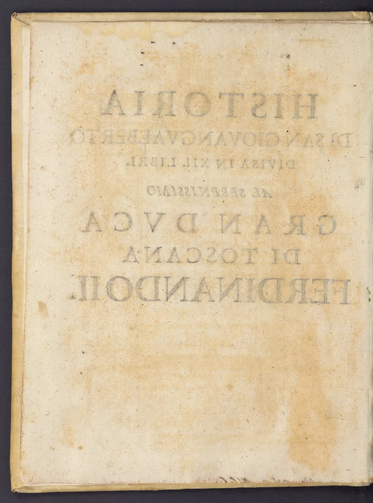 An illustration from Historia del patriarcha S. Giovan Gualberto, primo abbate et institutore del monastico ordine del Vallombrosa, 1640, leaf 5