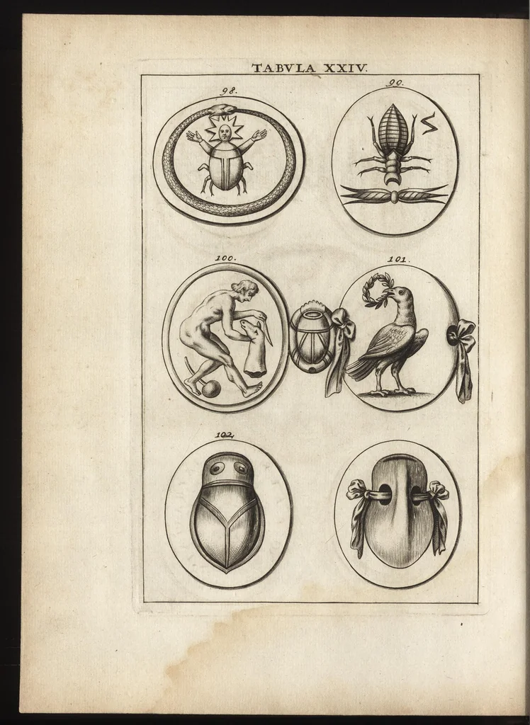 An illustration from Ioannis Macarii canonici ariensis Abraxas, seu, Apistopistus : quae est antiquaria de gemmis basilidianis disquisitio : accedit Abraxas proteus, seu multiformis gemmae basilidianae portentosa varietas, 1657, leaf 89