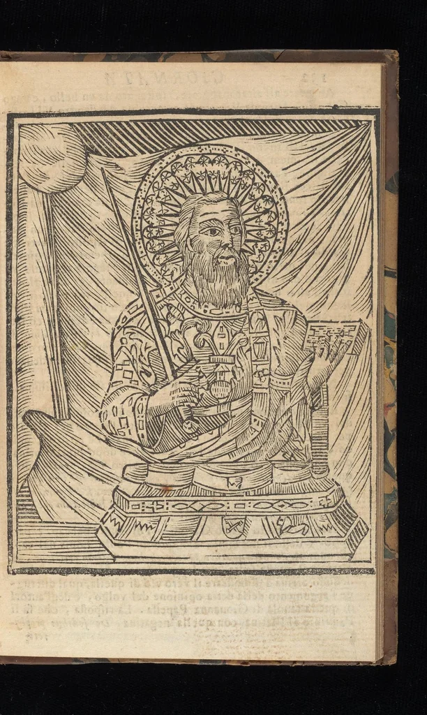 An illustration from Roma ricercata nel suo sito : con tutte le curiosità, che in essa si ritrouano, tanto antiche, come moderne, cioè chiese, monasterij, hospidali, collegij, seminarij, tempij, teatri, anfiteatri, naumachie, cerchi, fori, curie, palazzi, e statue, librarie, musei, pitture, sculture, & i nomi degl' artefici, 1693, leaf 142